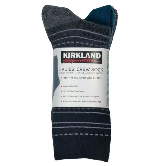 KIRKLAND Extra-Fine Merino Wool Blend Crew Socks, Ladies 4 Pair Pack, Womens NWT - Picture 2 of 8